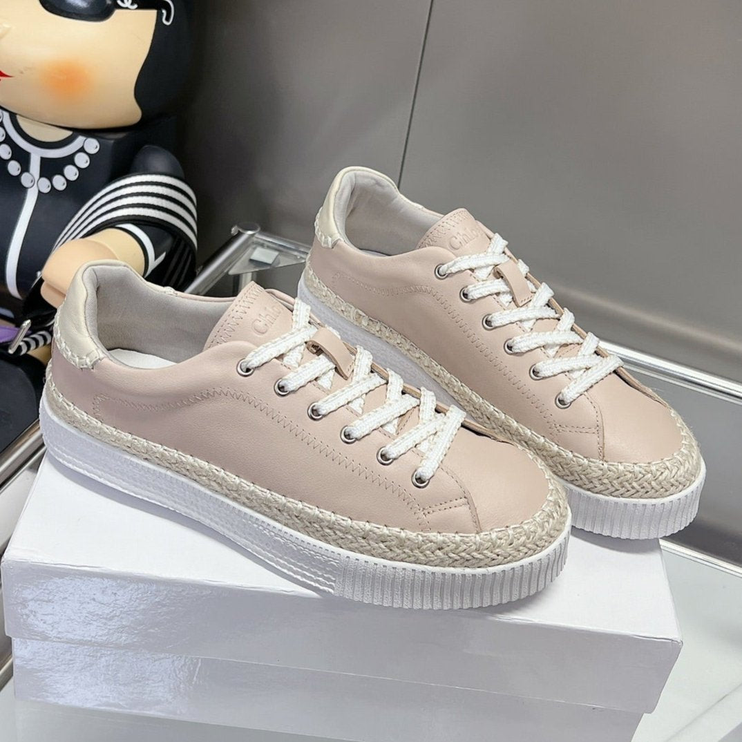 TELMA LACE-UP SNEAKER IN DESERT SAND LAMBSKIN AND RAFFIA