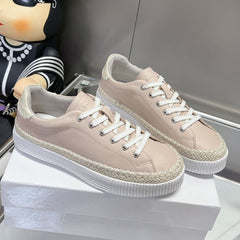 TELMA LACE-UP SNEAKER IN DESERT SAND LAMBSKIN AND RAFFIA