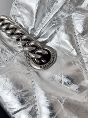 CRUSH SMALL TOTE BAG 26 IN SILVER QUILTED CALFSKIN SILVER HARDWARE
