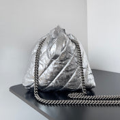 CRUSH SMALL TOTE BAG 26 IN SILVER QUILTED CALFSKIN SILVER HARDWARE