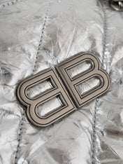 CRUSH SMALL TOTE BAG 26 IN SILVER QUILTED CALFSKIN SILVER HARDWARE