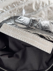 CRUSH SMALL TOTE BAG 26 IN SILVER QUILTED CALFSKIN SILVER HARDWARE