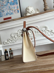 ZIP CABINE 31 BAG IN WHITE CREAM CANVAS AND BRONZE BROWN CALFSKIN