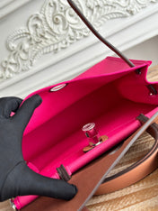 ZIP CABINE 31 BAG IN FUCHSIA PINK CANVAS AND BRONZE BROWN CALFSKIN