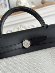 ZIP CABINE 31 BAG IN PALE GRAY CANVAS AND BLACK CALFSKIN
