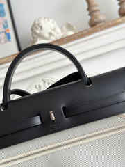 ZIP CABINE 31 BAG IN PALE GRAY CANVAS AND BLACK CALFSKIN