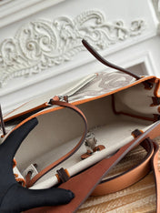 HERBAG ZIP 31 LAQUERED BAG IN OFF-WHITE MIX BROWN H PLUME CANVAS AND BROWN COWHIDE