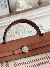 BOLSO HERBAG ZIP 31 RETOURNE BAG IN OFF-WHITE MIX BROWN H VIKING CANVAS AND COWHIDE