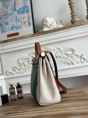 HERBAG ZIP 31 LAQUERED BAG IN GREEN MIX BLUE H PLUME CANVAS