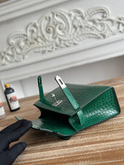 HM 26S KELLY MINI 22MM IN DARK GREEN CROC EMBOSSED CALFSKIN SILVER KELLY BUCKLE