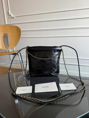 CC MINI HOBO HANDBAG 20 IN BLACK CALFSKIN GOLD-TONE HARDWARE
