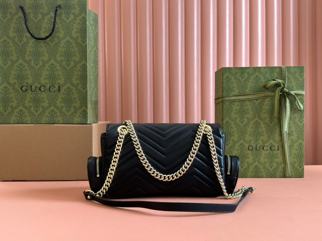 MARMONT SMALL MULTI-POCKET BAG 25 IN BLACK CALFSKIN GOLD HARDWARE
