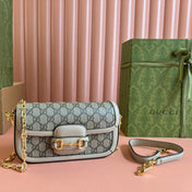 GG HORSEBIT 1955 BAG 24 IN BEIGE CANVAS AND WHITE CALFSKIN