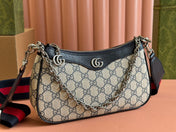 OPHIDIA SHOULDER BAG 25 IN GREY EBONY CANVAS AND BLACK LAMBSKIN SILVER HARDWARE