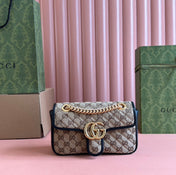 MARMONT MEDIUM SHOULDER BAG 22 IN BEIGE AND BROWN GG CANVAS BLACK CALFSKIN