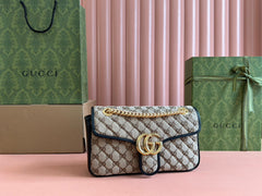 MARMONT MEDIUM SHOULDER BAG 26 IN BEIGE AND BROWN GG CANVAS BLACK CALFSKIN GOLD HARDWARE