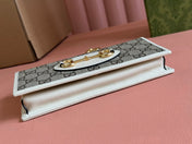 HORSEBIT 1955 WALLET IN BEIGE EBONY CANVAS MIX WHITE CALFSKIN GOLD CHAIN