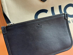 TOTE BAG PRINTED LOGO 41.5 IN WHITE CANVAS DARK BLUE CALFSKIN