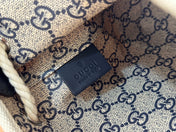 SMALL DRAWSTRING SHOULDER BAG 21 IN WHITE CANVAS DARK BLUE CALFSKIN