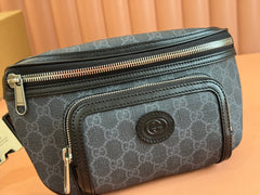 OPHIDIA BELT BAG 28 IN DARK GREY GG CALFSKIN