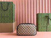 MARMONT MEDIUM SHOULDER BAG 24 IN BEIGE AND BROWN GG CANVAS BLACK CALFSKIN