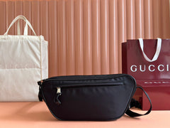 LARGE BELT BAG 34 IN BLACK CANVAS GREEN AND RED WEB DETAIL