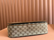 BLONDIE LARGE TOP HANDLE BAG 32 IN BEIGE AND DARK BROWN CANVAS BROWN CALFSKIN