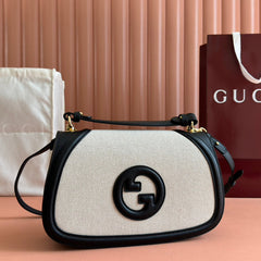 BLONDIE LARGE TOP HANDLE BAG 32 IN NATURAL COTTON LINEN CANVAS BLACK CALFSKIN
