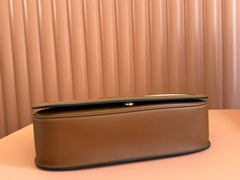 BLONDIE LARGE TOP HANDLE BAG 32 IN NATURAL COTTON LINEN CANVAS BROWN CALFSKIN