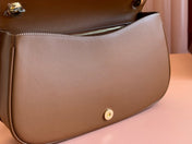 BLONDIE LARGE TOP HANDLE BAG 32 IN NATURAL COTTON LINEN CANVAS BROWN CALFSKIN