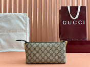 RUBBER EFFECT SMALL WALLET ON CHAIN 22.5 IN BEIGE AND DARK BROWN GG CALFSKIN