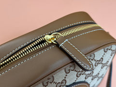 BLONDIE SMALL SHOULDER BAG 21 IN BEIGE AND DARK BROWN CANVAS BROWN CALFSKIN