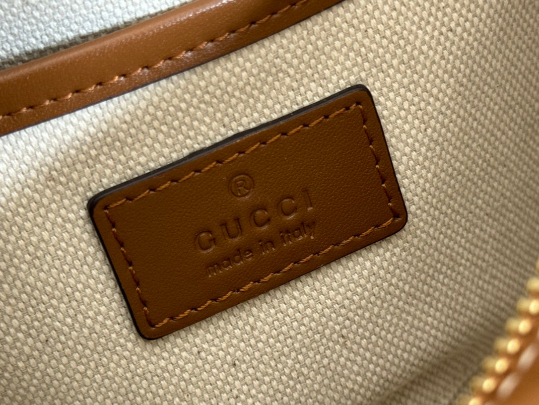 BLONDIE SMALL SHOULDER BAG 21 IN BEIGE AND DARK BROWN CANVAS BROWN CALFSKIN