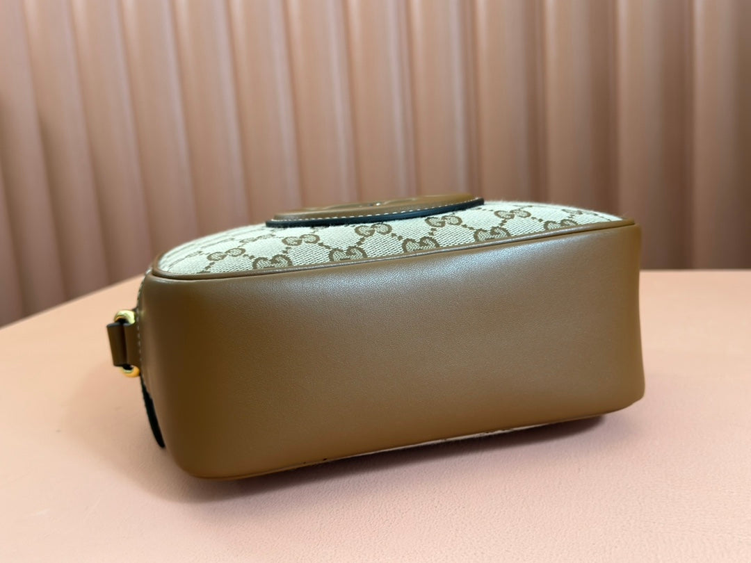 BLONDIE SMALL SHOULDER BAG 21 IN BEIGE AND DARK BROWN CANVAS BROWN CALFSKIN