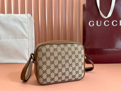 BLONDIE SMALL SHOULDER BAG 21 IN BEIGE AND DARK BROWN CANVAS BROWN CALFSKIN