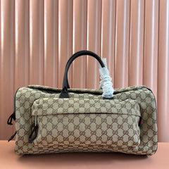 GG SMALL DUFFLE BAG 42 IN BEIGE AND DARK BROWN GG CANVAS