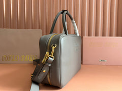 BEAU TOP HANDLE BAG 34 IN DARK GREY SMOOTH CALFSKIN