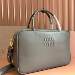 BEAU TOP HANDLE BAG 34 IN DARK GREY SMOOTH CALFSKIN