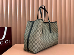 GUCCI 25S EMBLEM LARGE BAG 46 IN DARK BROWN AND BLACK CALFSKIN