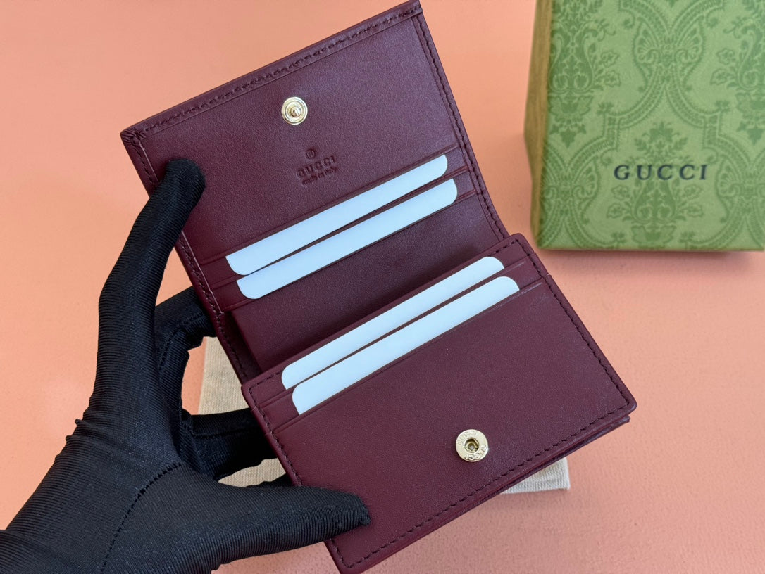 HORSEBIT 1955 CARD CASE WALLET 11 IN BEIGE DARK BROWN NEW GG AND ROSSO ANCORA RED CALFSKIN