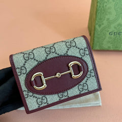 HORSEBIT 1955 CARD CASE WALLET 11 IN BEIGE DARK BROWN NEW GG AND ROSSO ANCORA RED CALFSKIN