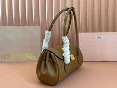 BEAU TOP HANDLE BAG 28 IN CHOCOLATE BROWN GLOSSY CALFSKIN GOLD HARDWARE