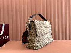LARGE CROSSBODY BAG 36 IN BEIGE AND DARK BROWN CANVAS MONOGRAM LOGO