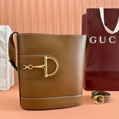 73 MEDIUM BUCKET BAG 27.5 IN BROWN SMOOTH CALFSKIN