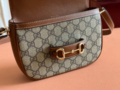 SMALL HORSEBIT 1955 SHOULDER BAG 20 IN BEIGE AND DARK BROWN NEW GG MONOGRAM CALFSKIN
