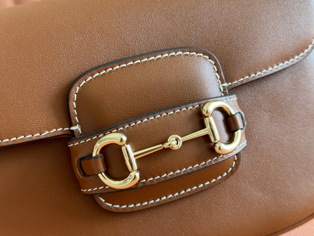 SMALL HORSEBIT 1955 SHOULDER BAG 20 IN BROWN SOFT CALFSKIN LIGHT GOLD HARDWARE