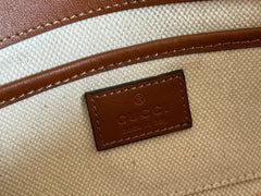 SMALL HORSEBIT 1955 SHOULDER BAG 22.6 IN BEIGE/EBONY GG WITH BROWN CALFSKIN TRIM