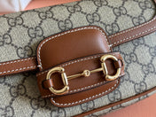 SMALL HORSEBIT 1955 SHOULDER BAG 22.6 IN BEIGE/EBONY GG WITH BROWN CALFSKIN TRIM