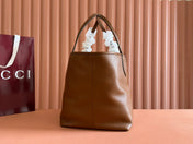 MEDIUM TOTISSIMA REVERSIBLE TOTE BAG 30 IN BROWN CALFSKIN BEIGE AND BROWN GG CANVAS ON SIDE