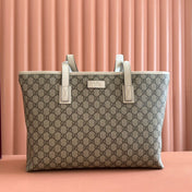 MEDIUM TOTE BAG 38 IN BEIGE AND BROWN GG COATED FABRIC WHITE CALFSKIN